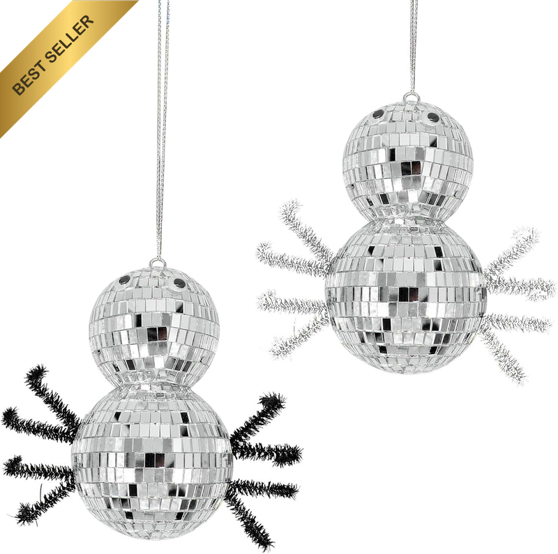 2Pcs Spider-Shaped Disco Ball Halloween Decorative Ornament with Silver Silk Thr