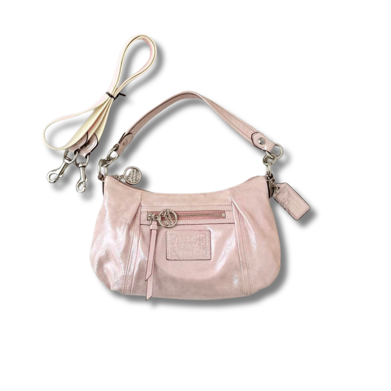 バッグ COACH Vintage Poppy Shoulder Bag 2Way Vintage Coach Poppy Groovy Shoulder 2way Leather Satin Pink Charm