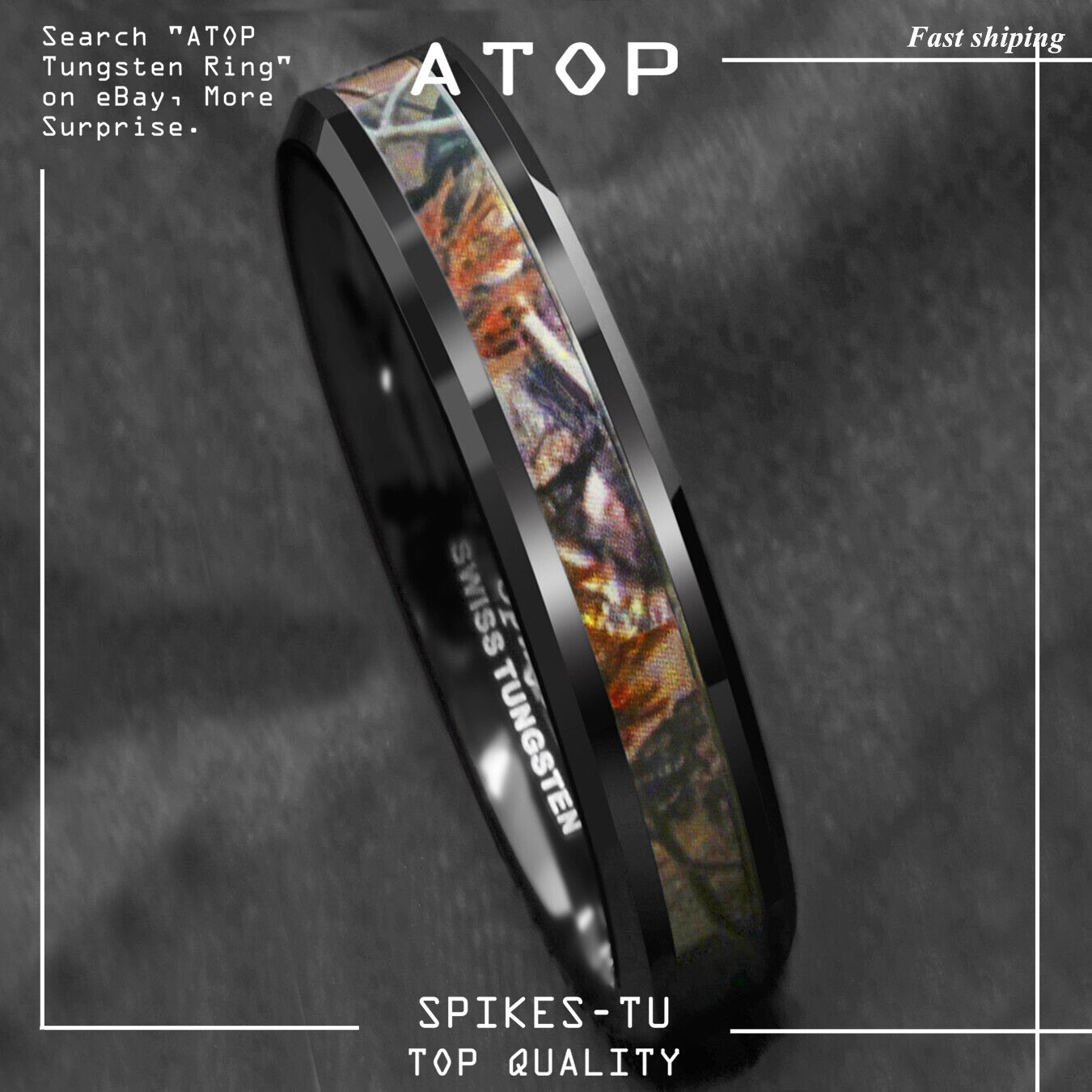 Black Tungsten Men's Red Forest Camouflage Camo Hunting ATOP Band Ring Size 6-13