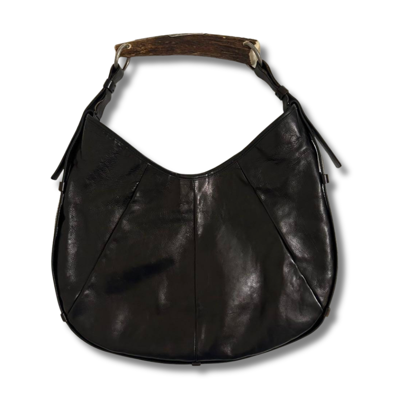 Yves Saint Laurent Mombasa Shoulder Bag Black Leather Wood Handle