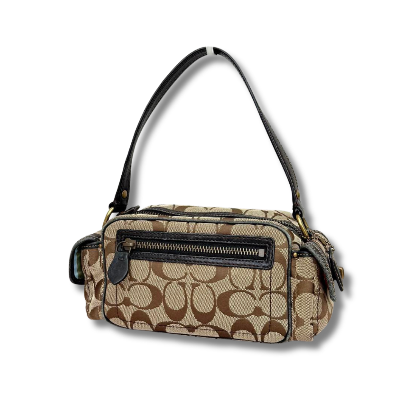 Coach Brown Signature mini accessory pouch Double Turn lock Brown