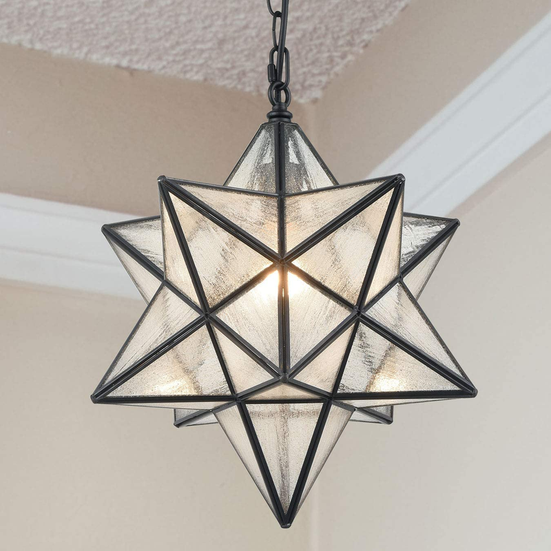 Modern Moravian Star Pendant Light Seeded Large Glass Star Lights with Chain, 16
