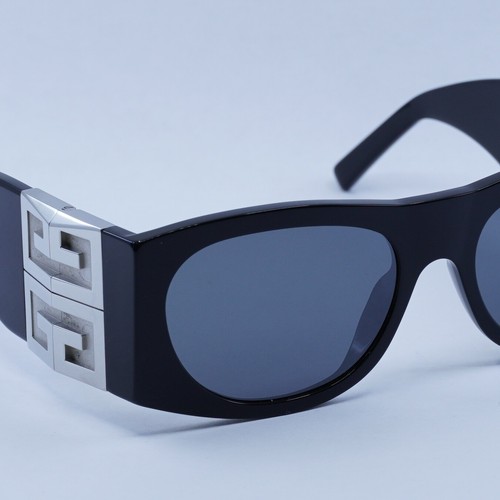 Pre-owned Givenchy Gv40028i 01c Shiny Black With Silver/grey With Light Mirror 56-1...