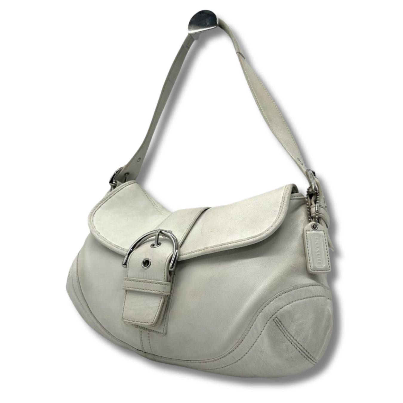 Coach Soho Flap Hobo Handbag 9248 Leather White Shoulder Bag Y2K