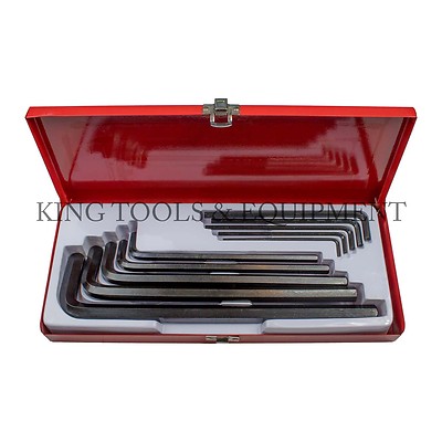 KING 10pc Heavy Duty Jumbo HEX KEY L-WRENCH SET Extra Long Arm w/ Metal Case SAE