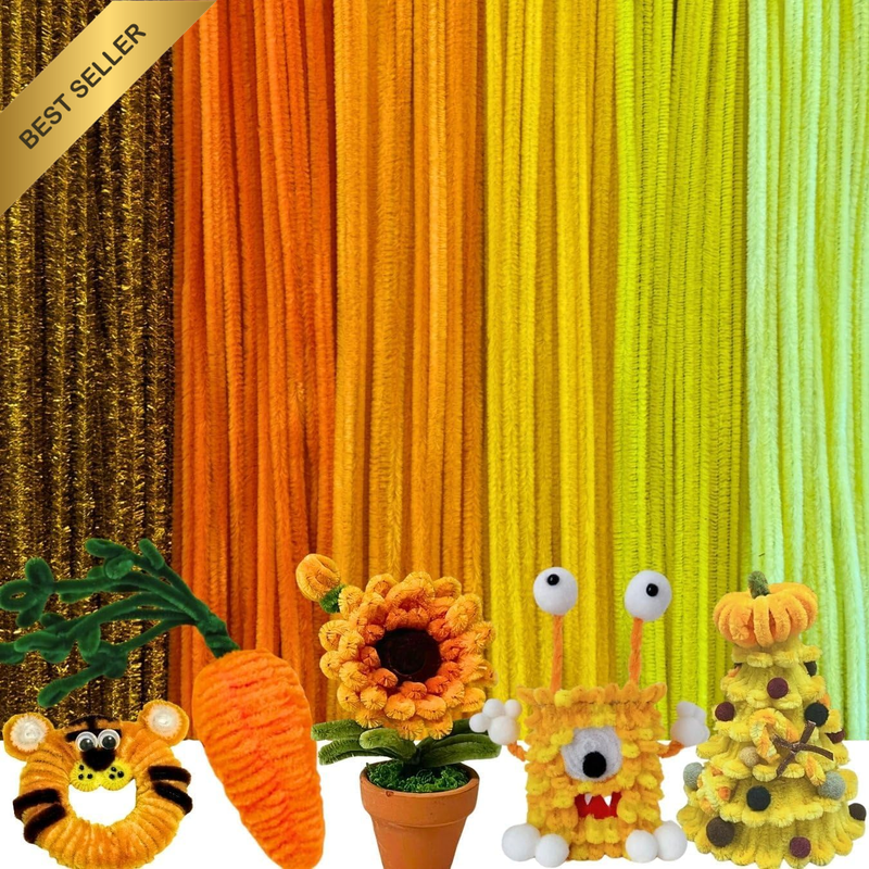 90pc Gradient Yellow Pipe Cleaners 6 Colors Chenille Stems Craft Set