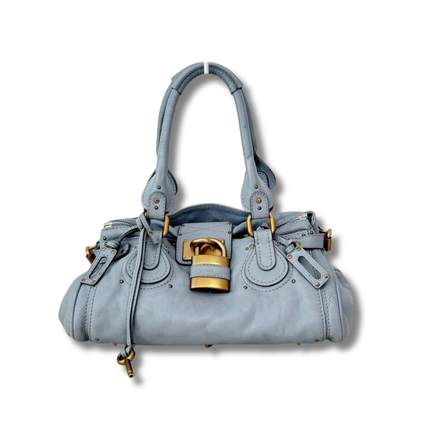 Chloe Paddington Handbag Tote Bag Leather Sky Blue Padlock Key