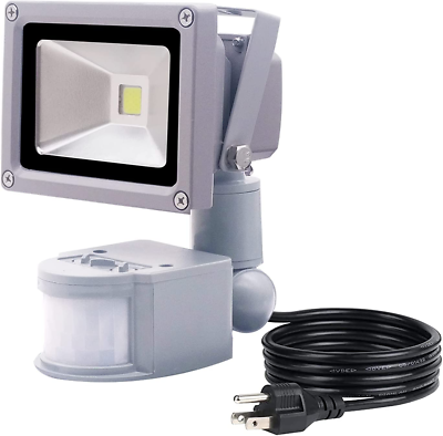 10W LED Motion Sensor Flood Light Plug In Dusk to Dawn Outdoor
