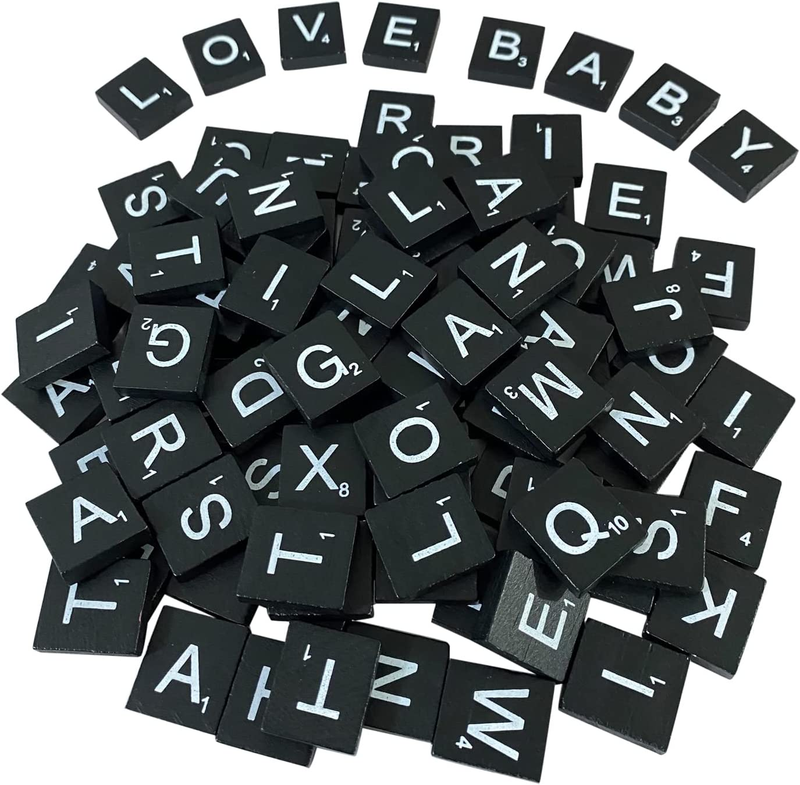 300PCS Black Wooden Scrabble Tiles, Scrabble Letters for Crafts, Making Alphabet