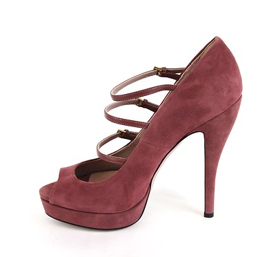 Pre-owned Gucci $795 Authentic  Suede High Heel Platform Pump, 309983 6414 In Tibet Red