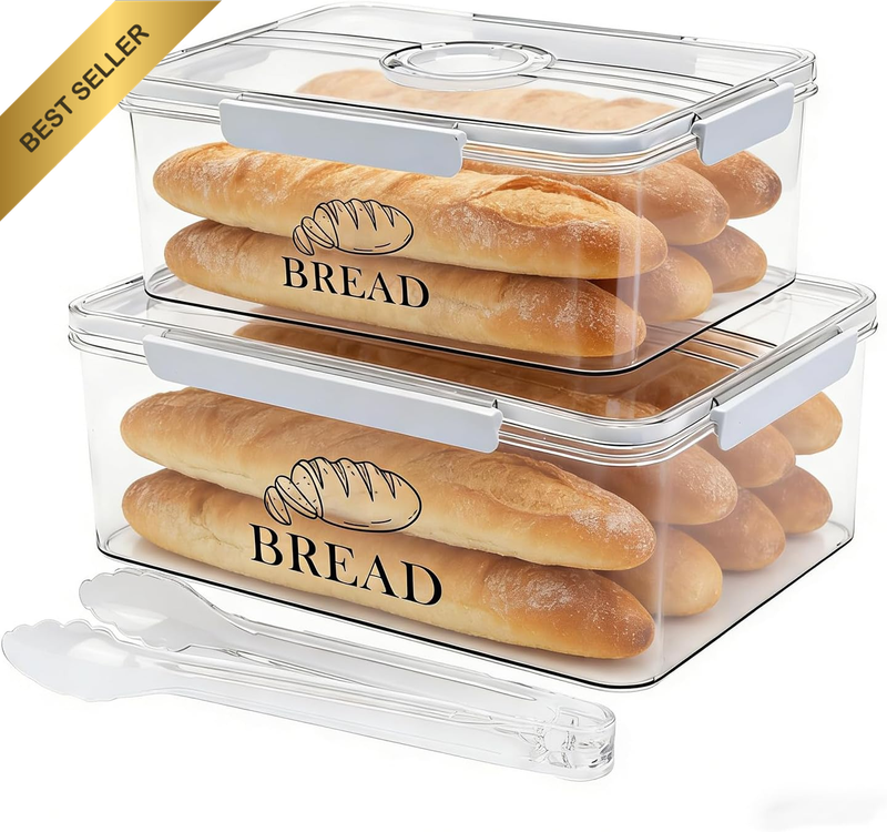 2 Pack Airtight Bread Box with Date Dial, Clear Storage Containers for Homemade
