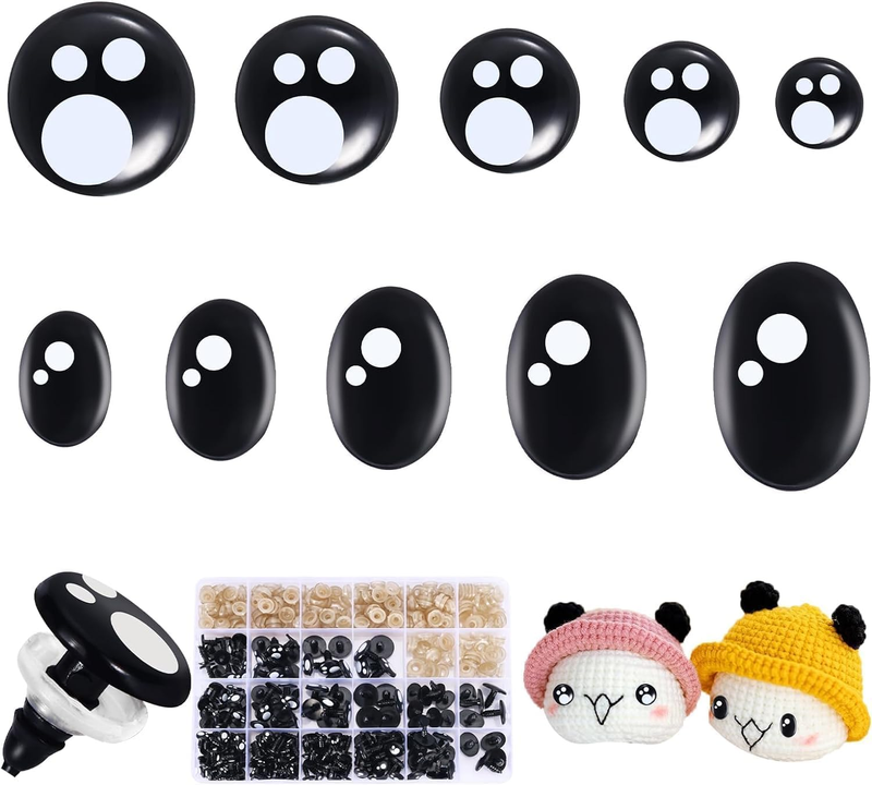[400PCS] Safety Eyes for Amigurumi, 8-16Mm Black Crochet with Washers, Oval &Rou