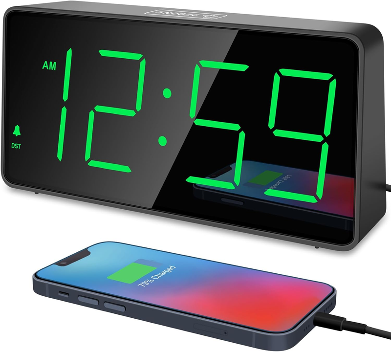 Digital Clock, Alarm Clock for Bedrooms with USB Charger Por