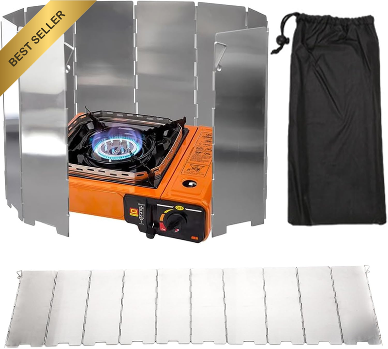 Portable Camp Stove Wind Screen Shield with Carrying Bag, 10 Plates Folding Outd