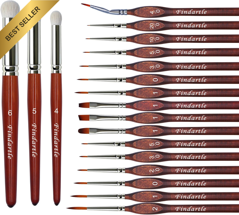 Dry Brush Miniature Paint Brushes,16 Fine Detail Paintbrush and 3 Dry Paint Brus