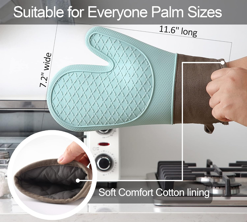 Oven Mitts and Pot Holders Sets, Silicone Heat Resistant 600F, Soft Lining Good