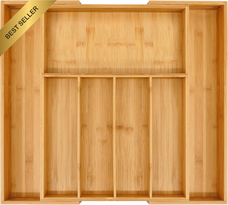Bamboo Expandable Silverware Drawer Organizer 5-7 Slot Cutlery Tray