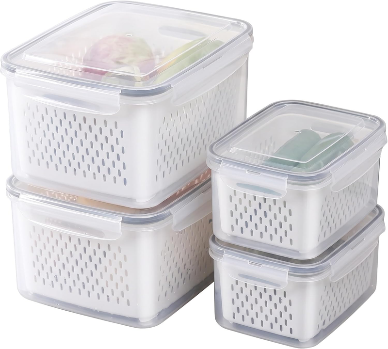 Stackable Fruit Storage Containers with Lids & Colander 4 PCS
