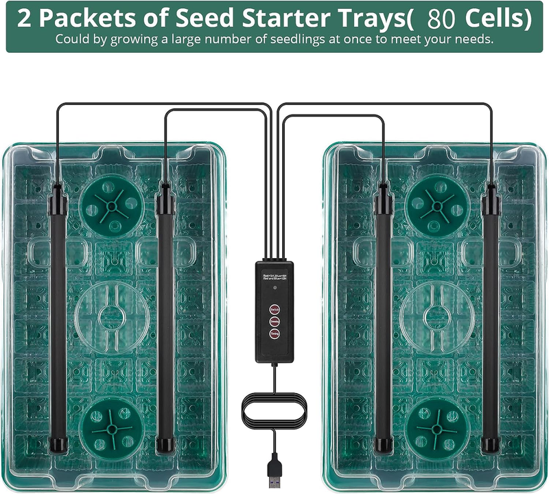 Seed Starter Tray with Grow Light, 2 Packs 80 Cells Seed Starter Kit, Timing Con
