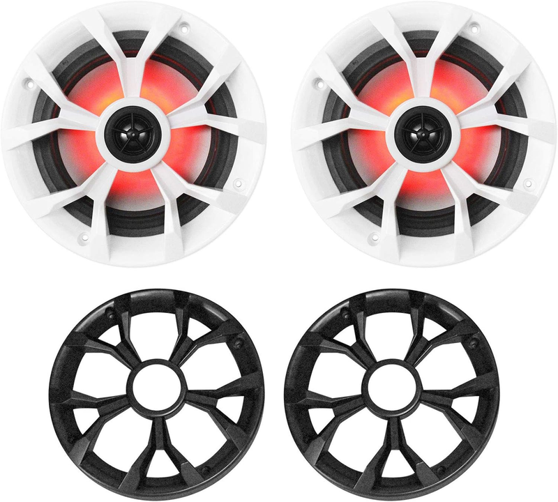 Pair  RKL65MBW 6.5" 700W Marine Boat Speakers W/Led+Black/Wh