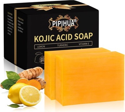 PIPIHUA Lemon Kojic Acid Soap, Turmeric Soap Bars, Gentle Soap for Acne with Co