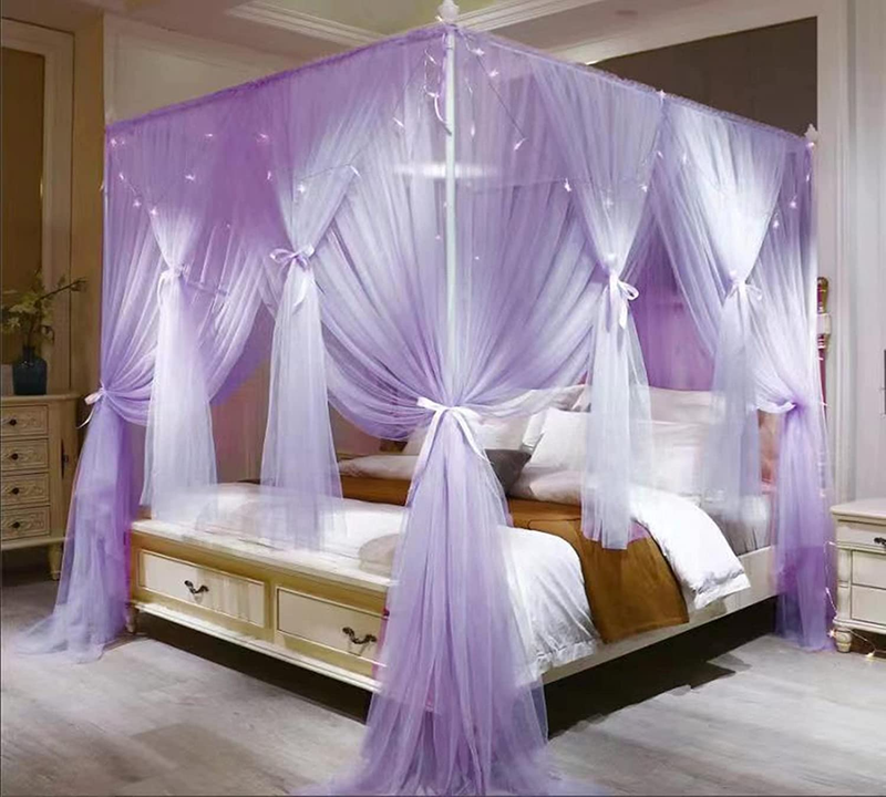 4 Corners Post Princess Bed Canopy Curtain Double Layer Cozy Drape Netting 4 Ope