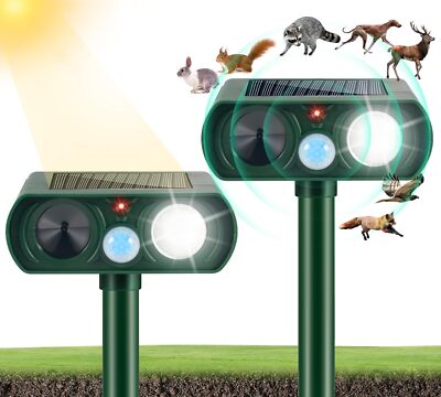 2pcs Animal Repeller Ultrasonic Solar Power Outdoor Pest Cat Mice Deer Sensor