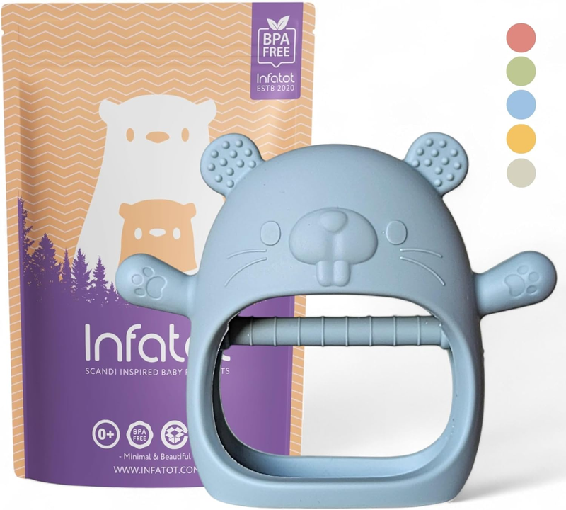 Infatot® Chipmunk Silicone Teething Mitten for Babies 0-6 Months, CM Blue