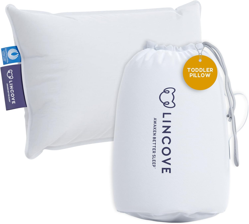 Canadian down Toddler Pillow for Sleeping - Perfect for Kids Travel Pillow, Nap Time, Toddler Cot, Crib, Bed - 800 Fill Power, 100% Cotton Shell, 400 Thread Count (13 X 18)