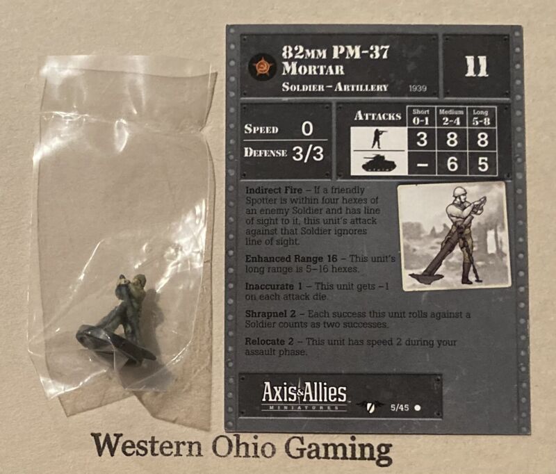 Axis & Allies Miniatures Contested Skies 82mm PM-37 Mortar #5/45 NEW A&A Minis