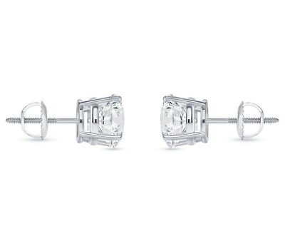 Pre-owned Shine Brite With A Diamond 4 Ct Round Real 14k White Gold Simulated Diamond Earrings Studs Basket Screwback In White/colorless