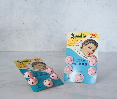 Vintage Spoolie Rubber HAIR CURLER Lot 2 Pin Curls 1949 Retro Rockabilly Flapper