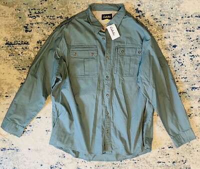 Cabelas 3XL Tall Serengeti Safari Long Sleeve Shirt Blue Outdoor Hunting Hiking