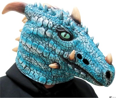 Fun World Undead Ice Dragon Halloween Over Head Mask, Blue White, One-Size