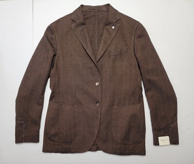 LBM Men's Blazer 42L (52) Brown Herringbone Cotton DANDY JACKET Men's Sport Coat