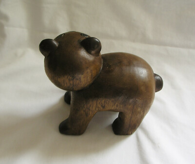 Charming Hand Carved Solid Wood Primitive Style Sculptured Bear Figure  