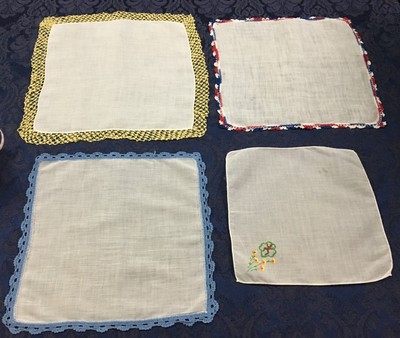Vintage lot of 15 Womens Hankies Handkerchief Mixed Print Crochet Imperfect H174