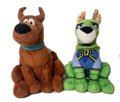 (LOT OF 2) SCOOB Movie Plush Scooby Doo & Dynomutt Dog Brown Green 2019, EUC, 6''