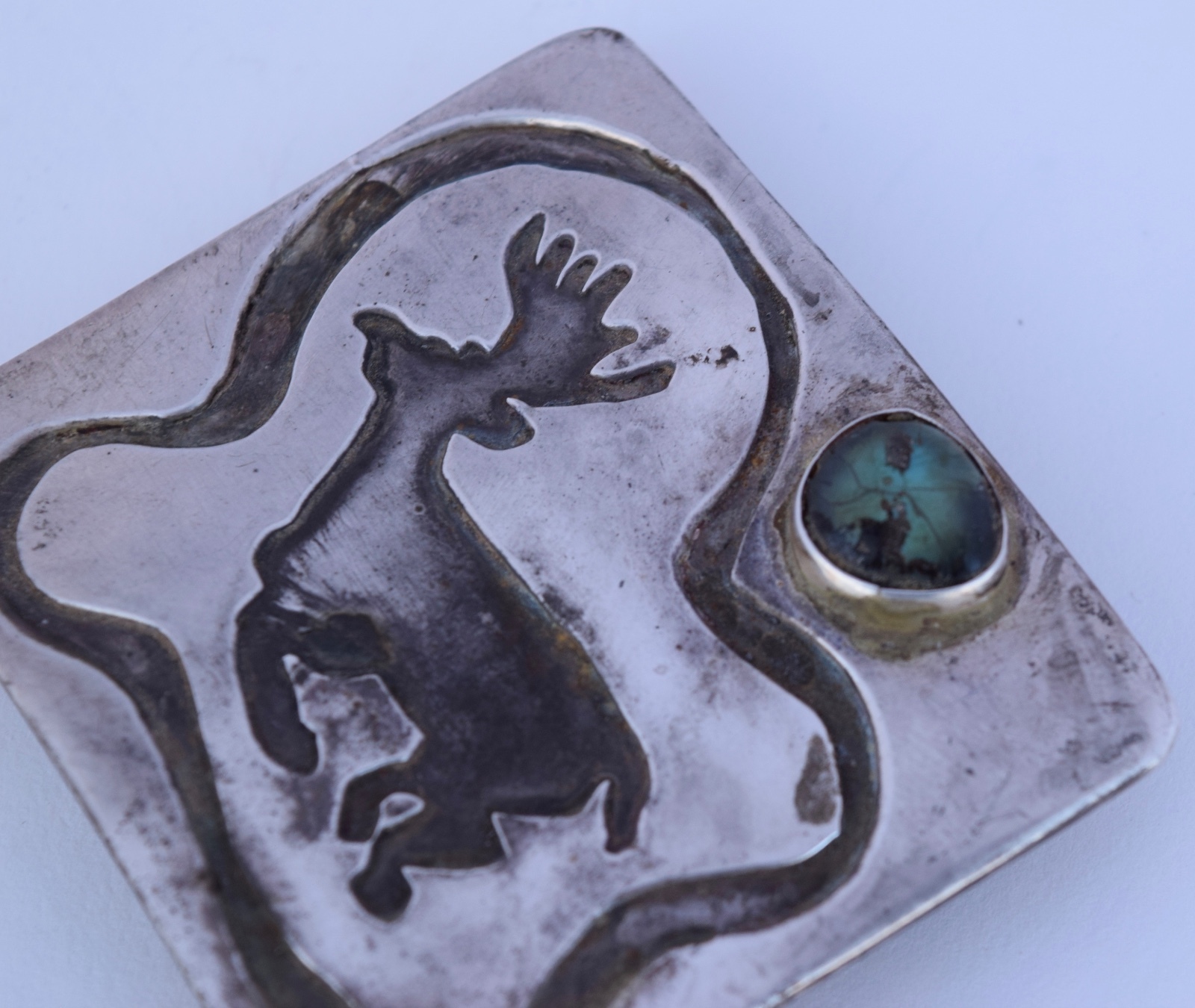 Vintage southwest Sterling Silver & Turquoise Elk Deer large Heavy belt buckle