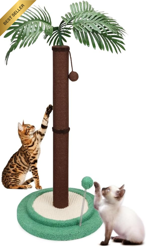 VAKA Cat Scratching Tree 85Cm – Tall Cat Scratching Post with Toys, Palm Leaf De