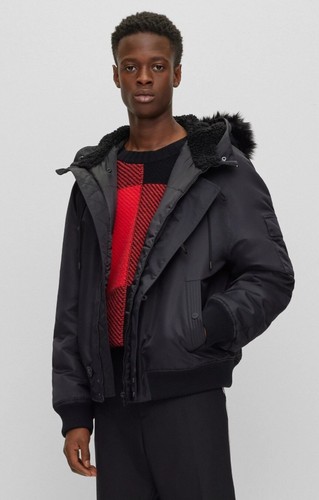 NWT Hugo BOSS Water-repellent padded jacket faux-fur hood