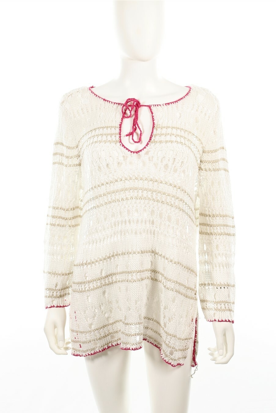 Tommy Bahama Womens Beige Crochet Striped Top Cover up Swimwear Sz XL