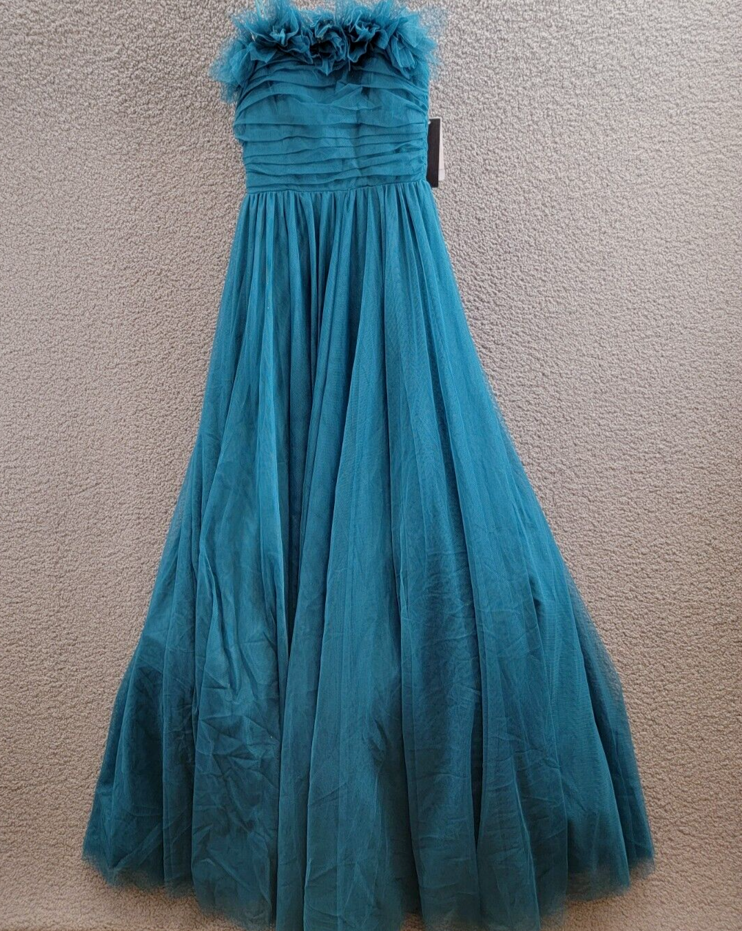 City Studio Flower-Neck Ruched Strapless Ballgown Juniors' 3/4 Teal Back Zip - Picture 2 of 15