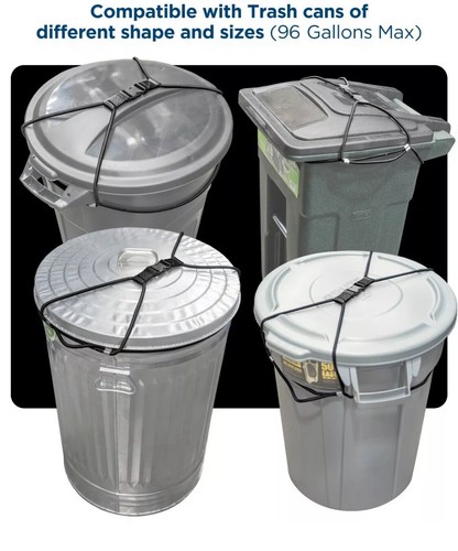 Trash Can Lock for Animals/Raccoons, Bungee Cord Large Outdoor Garbage Lid Lock