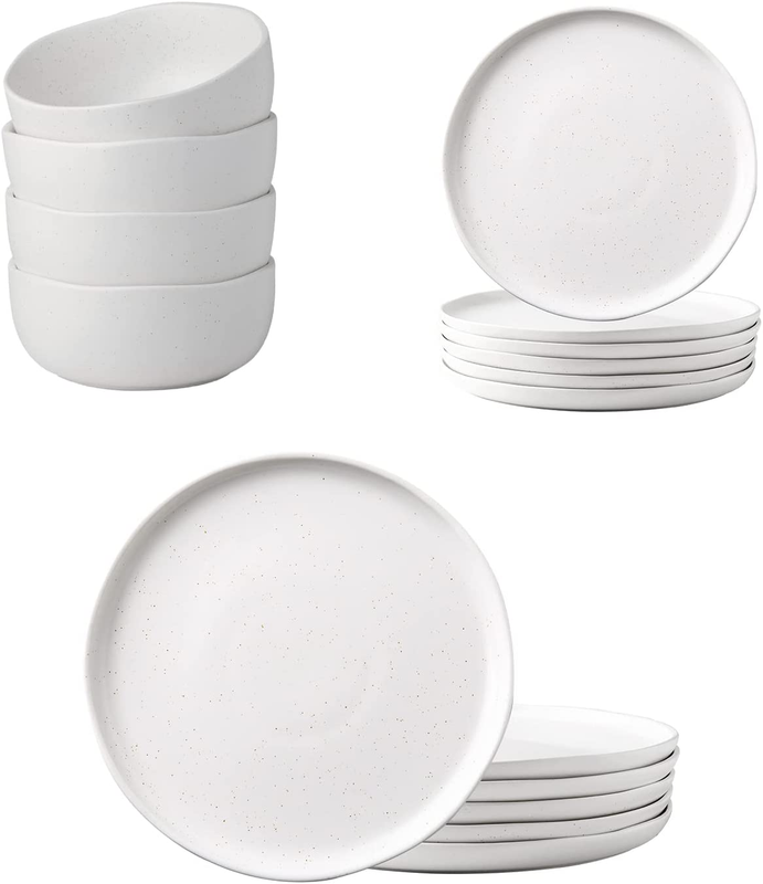 Stoneware Dinnerware Set, Handcrafted Wavy Rim Modern Ceramic Dish Set, Large Se