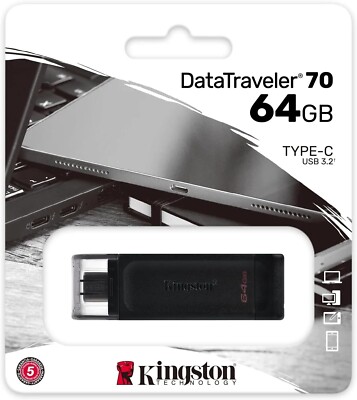 Kingston 64GB DataTraveler 70 USB Type C Flash Drive for Phone Tablet Computer