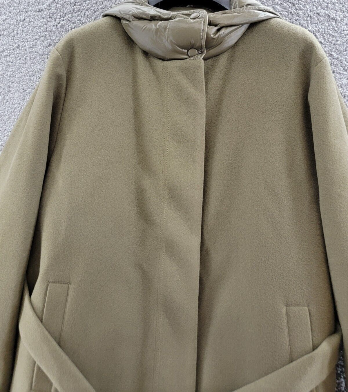 Pre-owned Norwegian Wool Cashmere Wool Down Hooded Parka Women's S Dark Olive Full Zip L/s In Green