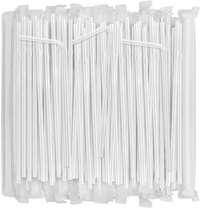 [100 Pcs] Bendy Individually Wrapped Plastic Straws - 8.25
