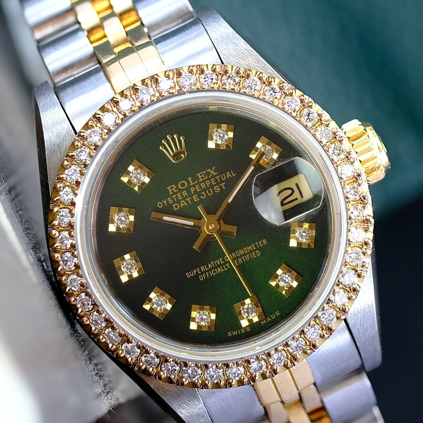 Rolex Ladies Datejust 69173 Two-Tone Green Diamond Dial