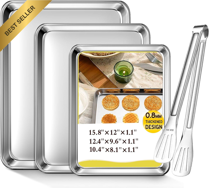 Stainless Steel Baking Sheet Set 3-Piece Cookie Tray 40 31 26 Cm